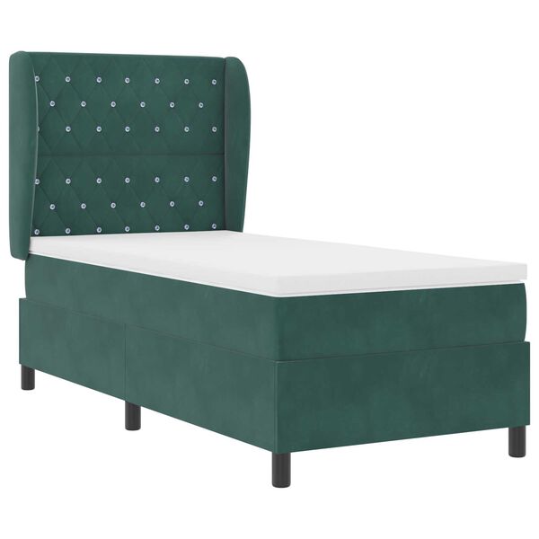 vidaXL Κρεβάτι Box Spring με Στρώμα Σκούρο Πράσινο 90x190 εκ. Βελούδο