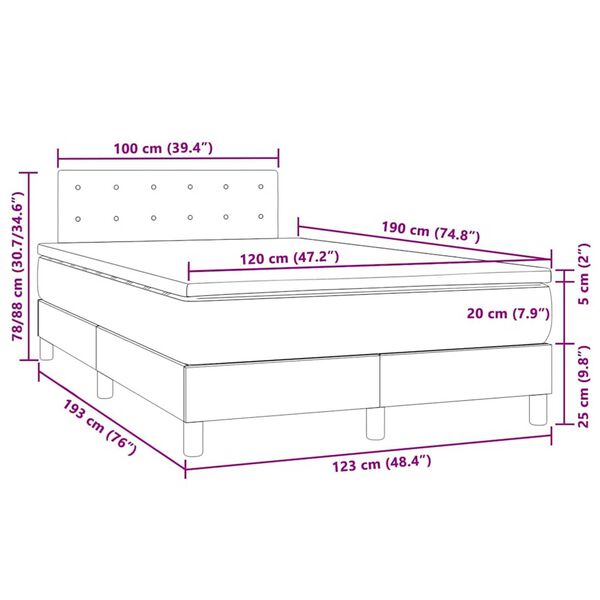 vidaXL Κρεβάτι Boxspring με Στρώμα & LED Γκρι 120x190 εκ. Συνθ. Δέρμα