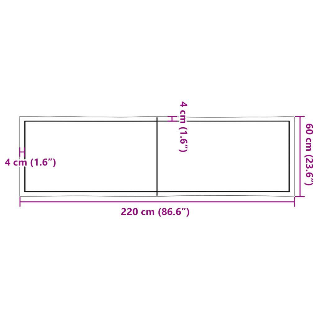 vidaXL Επιφ Τραπεζιού Αν Καφέ 220x60x(2-6)εκ.Ακατέργ. Μασίφ Ξύλο Δρυός