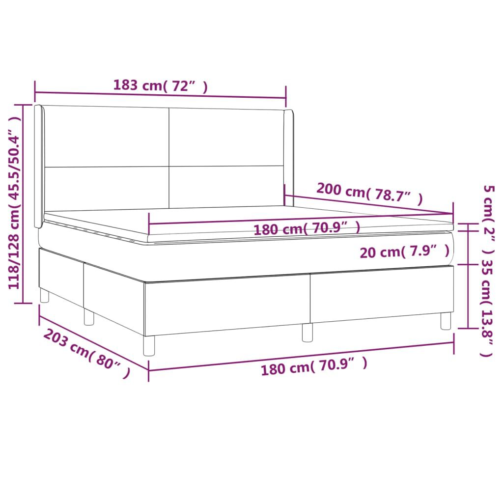 vidaXL Κρεβάτι Boxspring με Στρώμα Σκούρο Γκρι 180x200 εκ Υφασμάτιν