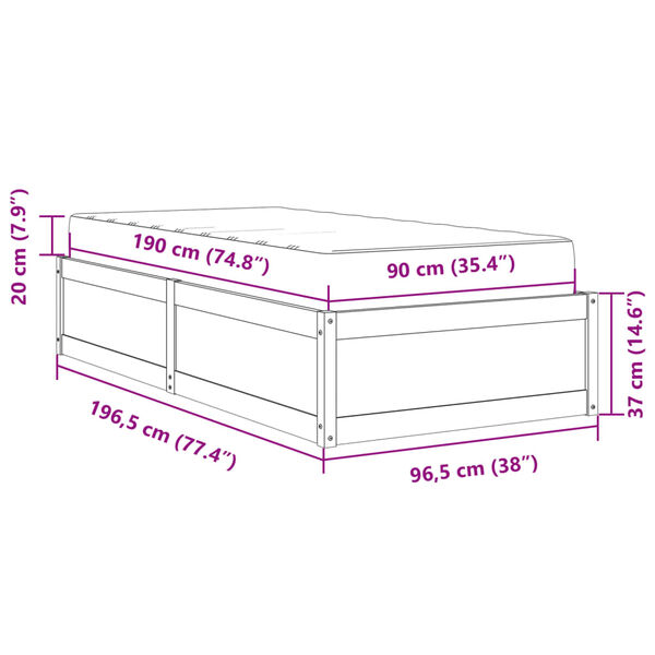 vidaXL Κρεβάτι με Στρώμα Καφέ Κεριού 90x190 εκ Μασίφ Ξύλο Πεύκου
