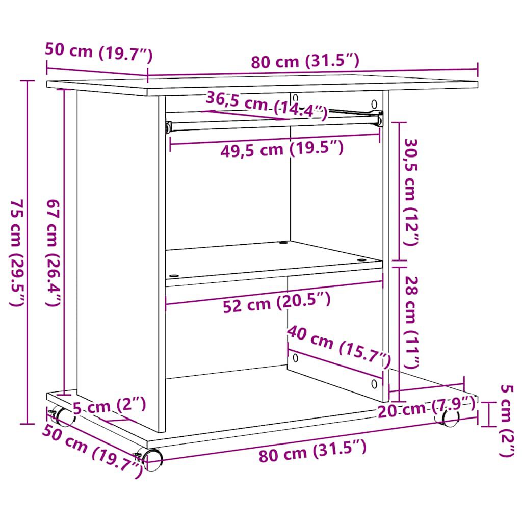vidaXL Γραφείο Υπολογιστή Τεχνίτης Δρυς 80 x 50 x 75εκ από Μοριοσανίδα