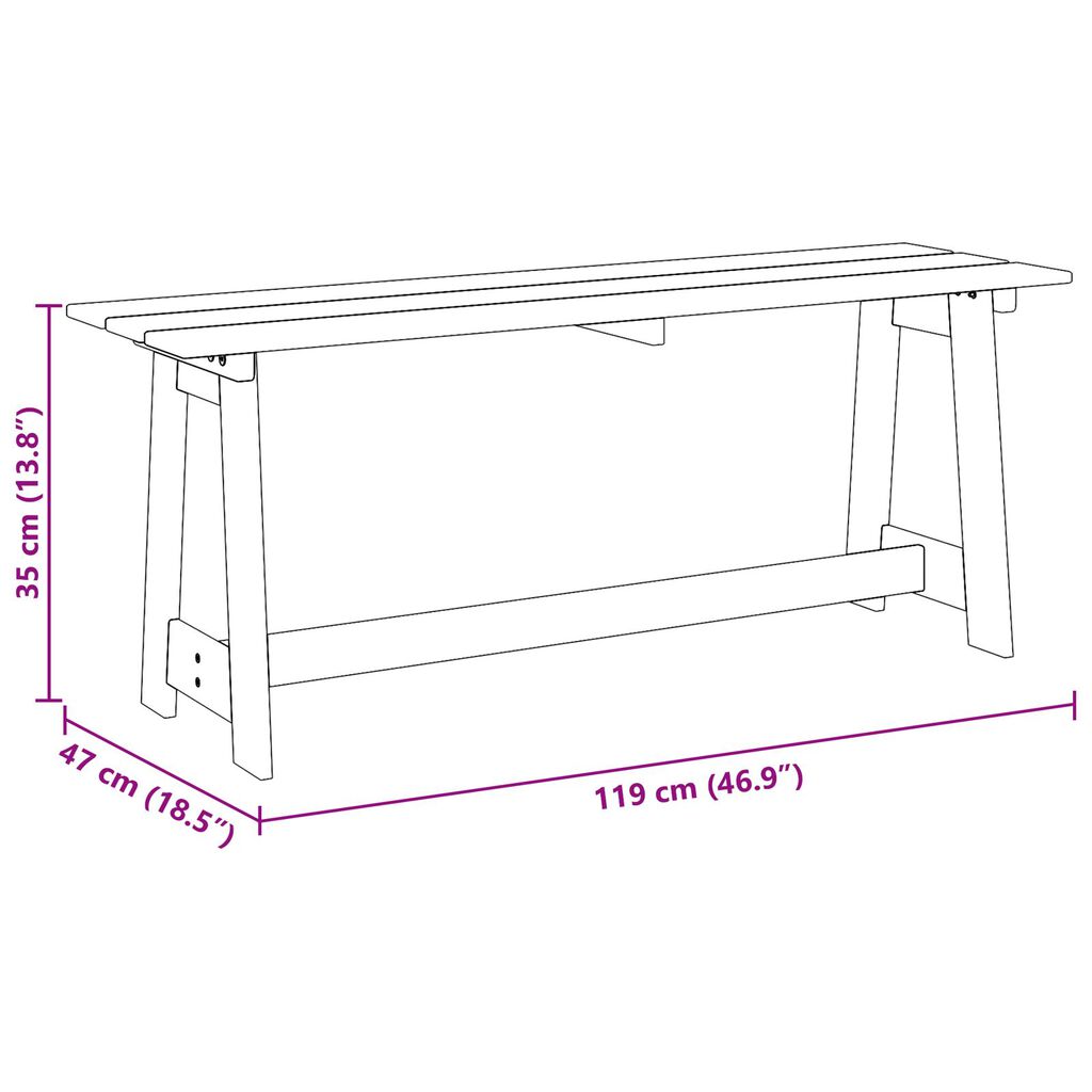 vidaXL Εξωτερικός Πάγκος Ακακίας 119x35x47 εκ. Μασίφ Ξύλο Πεύκου