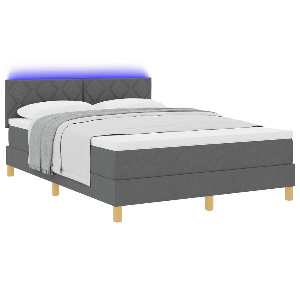 vidaXL Κρεβάτι Box Spring με Ματράκι & LED Σκούρο Γκρι 140x200 εκ Ύφασμα
