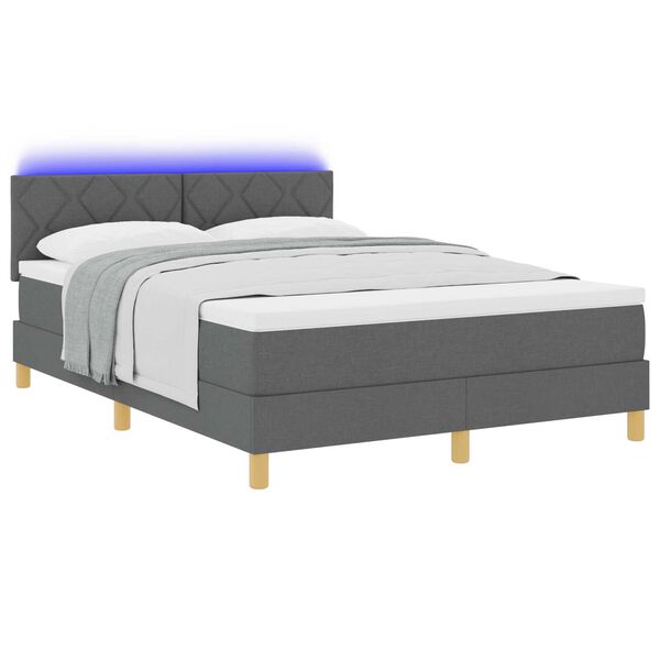 vidaXL Κρεβάτι Box Spring με Ματράκι & LED Σκούρο Γκρι 140x200 εκ Ύφασμα