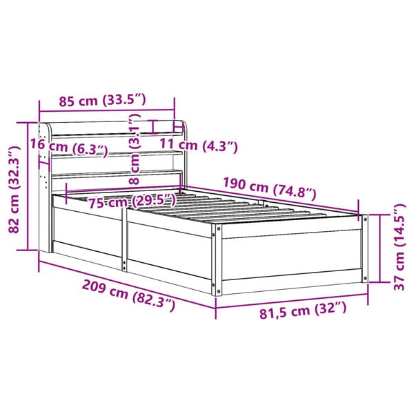 vidaXL Πλαίσιο Κρεβατιού Κεφαλάρι 75x190εκ. Μασίφ Πεύκο