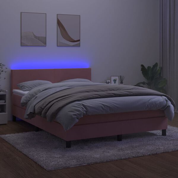 vidaXL &Kappa;&rho;&epsilon;&beta;ά&tau;&iota; Boxspring &mu;&epsilon; &Sigma;&tau;&rho;ώ&mu;&alpha; & LED &Rho;&omicron;&zeta; 140x190 &epsilon;&kappa;. &Beta;&epsilon;&lambda;&omicron;ύ&delta;&iota;&nu;&omicron;
