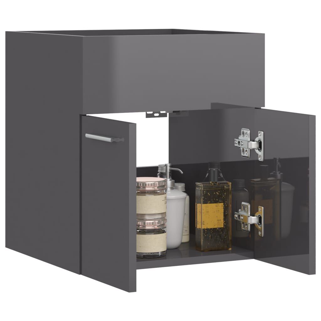 vidaXL Ντουλάπι Νιπτήρα Γυαλιστερό Γκρι 41x38,5x46 εκ. από Επεξ. Ξύλο