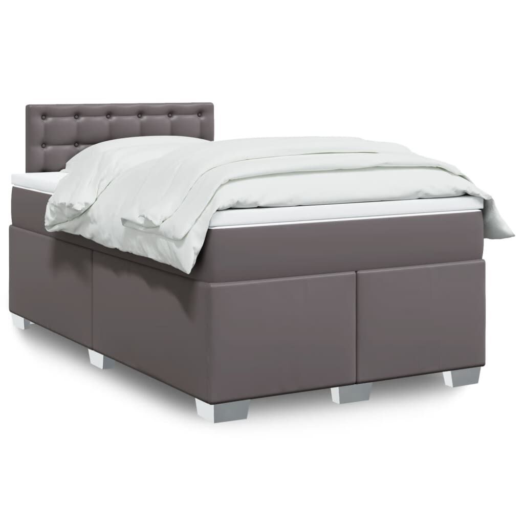 vidaXL Κρεβάτι Boxspring με Στρώμα Γκρι 120x200εκ. από Συνθετικό Δέρμα