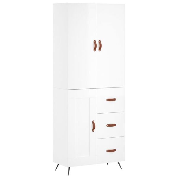 vidaXL Ντουλάπι Γυαλιστερό Λευκό 69,5x34x180 εκ. Επεξεργασμένο Ξύλο