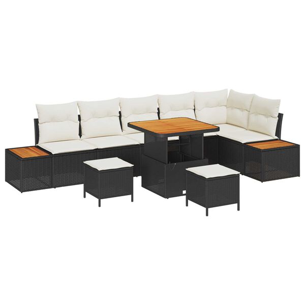 vidaXL Σετ Καναπέ Κήπου με μαξιλάρι 9 pcs Μαύρο Πολυ ράταν