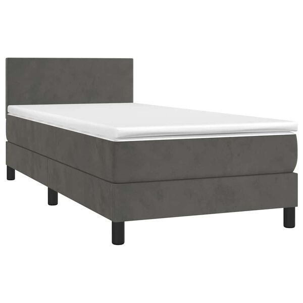 vidaXL Κρεβάτι Boxspring με Στρώμα & LED Σκ. Γκρι 80x200 εκ. Βελούδινο