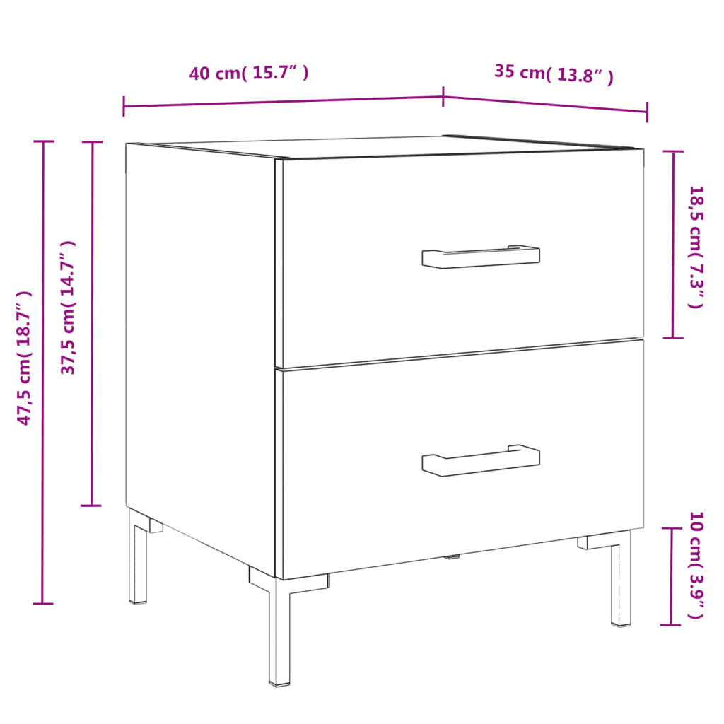 vidaXL Κομοδίνα 2 τεμ. Γκρι Σκυροδεμ. 40 x 35 x 47,5 εκ. Επεξεργ. Ξύλο