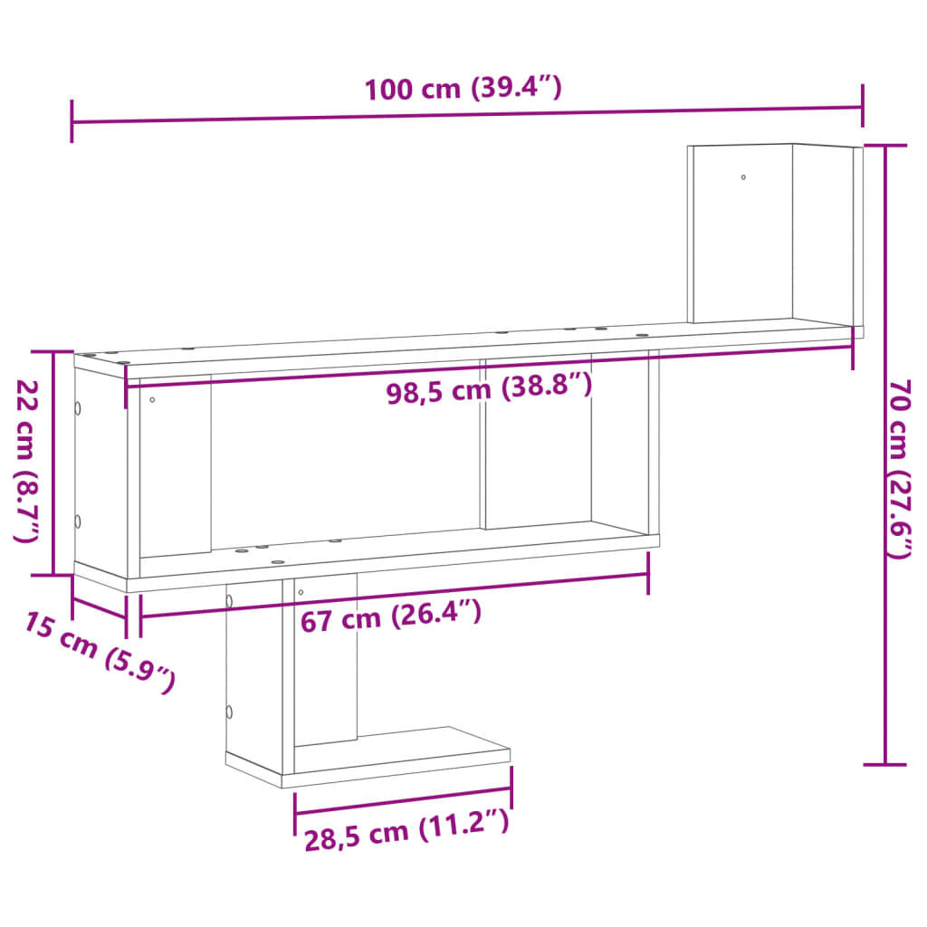 vidaXL Ραφιέρα Τοίχου Γκρι Sonoma 100x15x70 εκ. Επεξεργασμένο Ξύλο