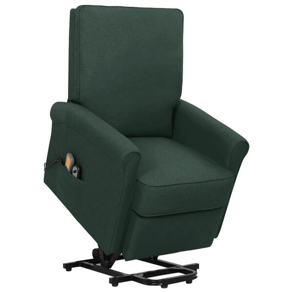 vidaXL Πολυθρόνα Μασάζ Ανάκλιση Σκούρο Πράσινο Υφασμάτινη