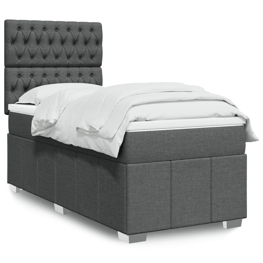 vidaXL Κρεβάτι Boxspring με Στρώμα Σκούρο Γκρι 90x190 εκ. Υφασμάτινο