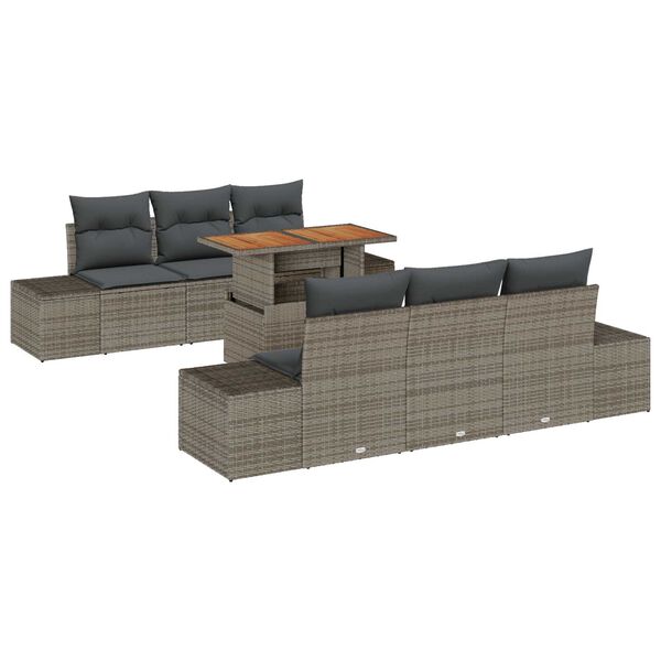 vidaXL Σετ Καναπέ Κήπου με αποθήκευση 7 pcs Γκρι Πολυ ράταν