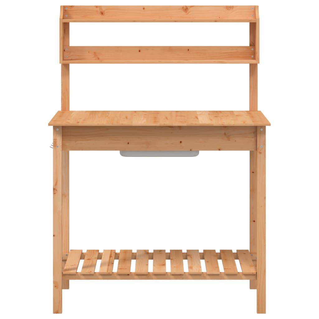 vidaXL Τραπέζι για Γλάστρες+Νεροχύτη Καφέ 147,5x44x139,5εκ Μασίφ Ελάτη