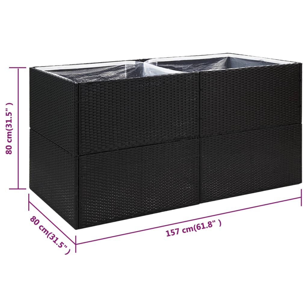 vidaXL Ζαρντινιέρα Κήπου Μαύρη 157 x 80 x 80 εκ. από Συνθετικό Ρατάν
