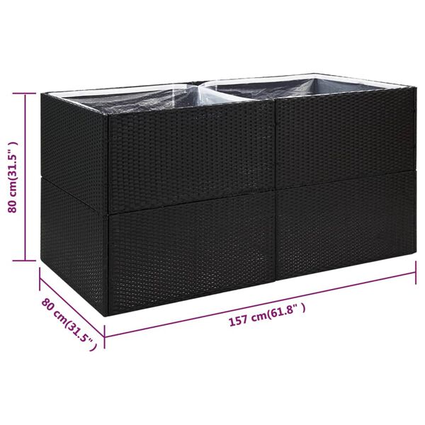 vidaXL Ζαρντινιέρα Κήπου Μαύρη 157 x 80 x 80 εκ. από Συνθετικό Ρατάν