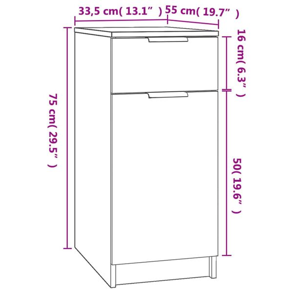 vidaXL Ντουλάπι Γραφείου Μαύρο 33,5 x 50 x 75 εκ. Επεξεργασμένο Ξύλο