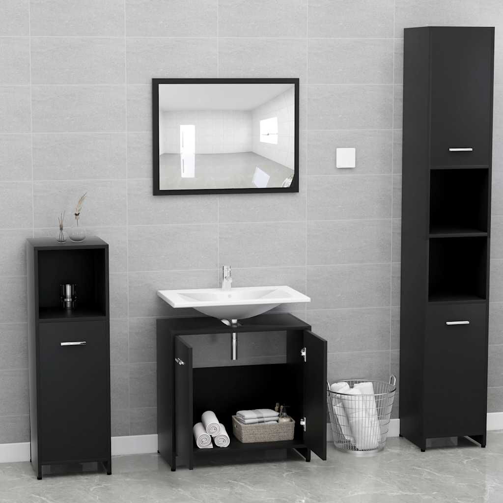 vidaXL Σετ Επίπλων Μπάνιου Μαύρο από Επεξεργασμένο Ξύλο