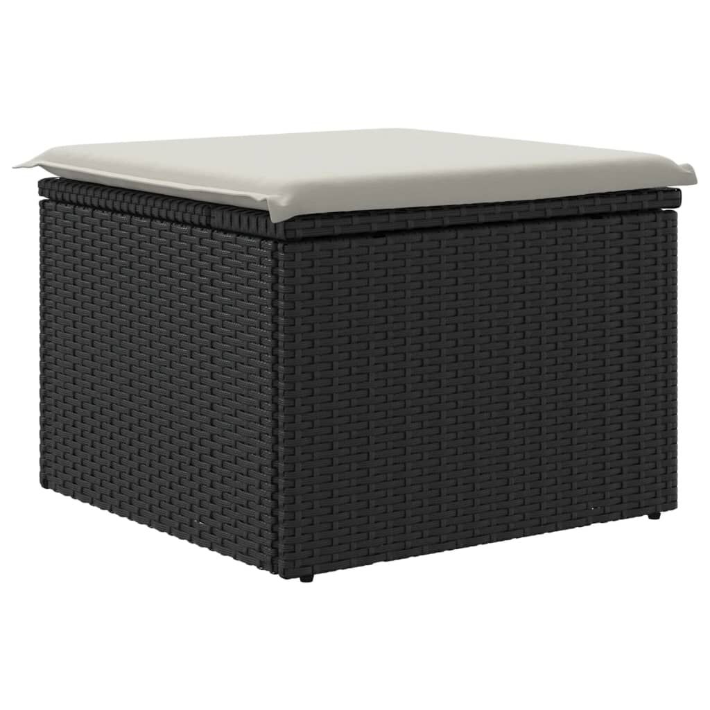 vidaXL Υποπόδιο Κήπου Μαύρο 55x55x37 εκ. Συνθετικό Ρατάν με Μαξιλάρι