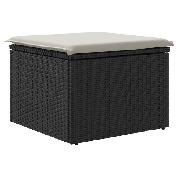 vidaXL Υποπόδιο Κήπου Μαύρο 55x55x37 εκ. Συνθετικό Ρατάν με Μαξιλάρι