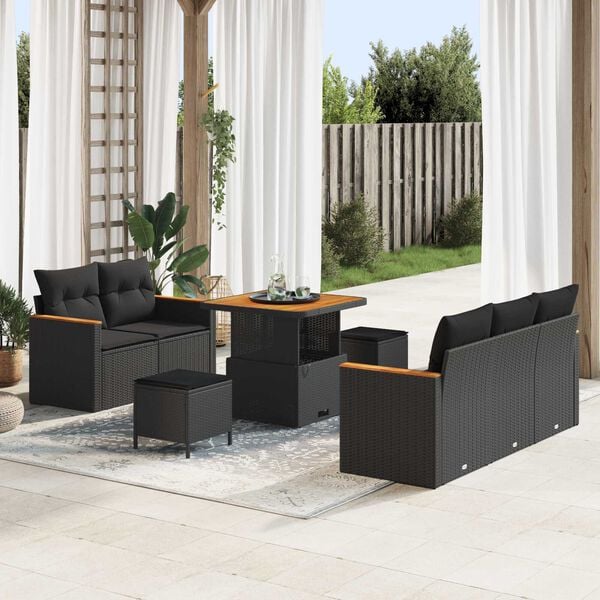 vidaXL Σετ Καναπέ Κήπου με μαξιλάρι 8 pcs Μαύρο Πολυ ράταν