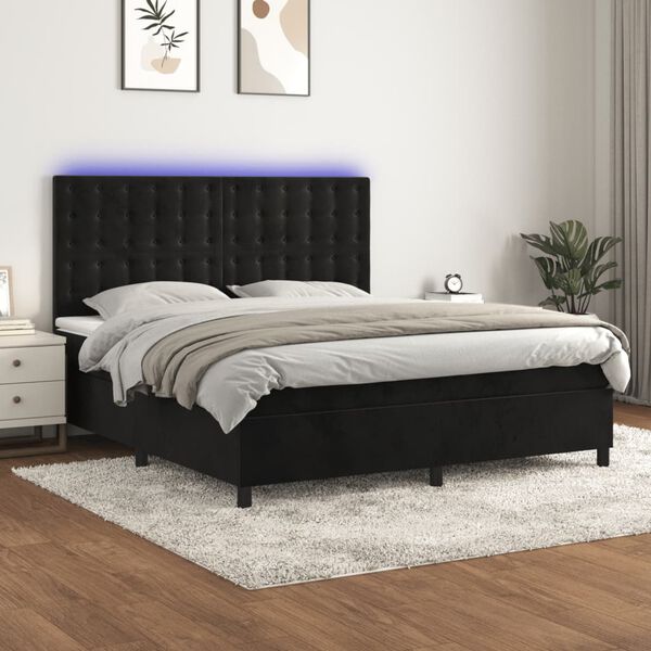 vidaXL &Kappa;&rho;&epsilon;&beta;ά&tau;&iota; Boxspring &mu;&epsilon; &Sigma;&tau;&rho;ώ&mu;&alpha; & LED &Mu;&alpha;ύ&rho;&omicron; 180x200 &epsilon;&kappa;. &Beta;&epsilon;&lambda;&omicron;ύ&delta;&iota;&nu;&omicron;