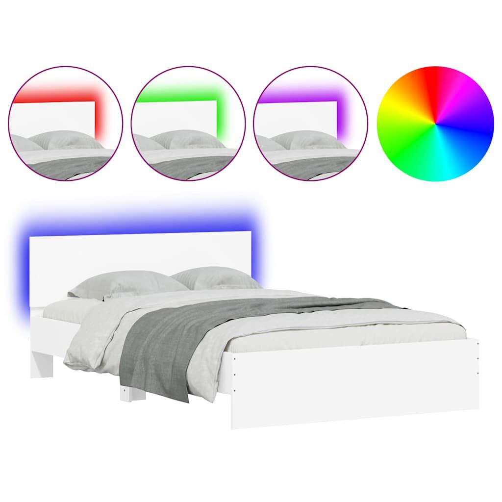 vidaXL Πλαίσιο Κρεβατιού με Κεφαλάρι/LED Λευκό 120x190 εκ.