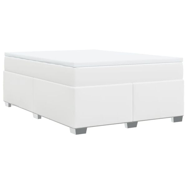 vidaXL Κρεβάτι Boxspring με Στρώμα Λευκό 140x190εκ.από Συνθετικό Δέρμα