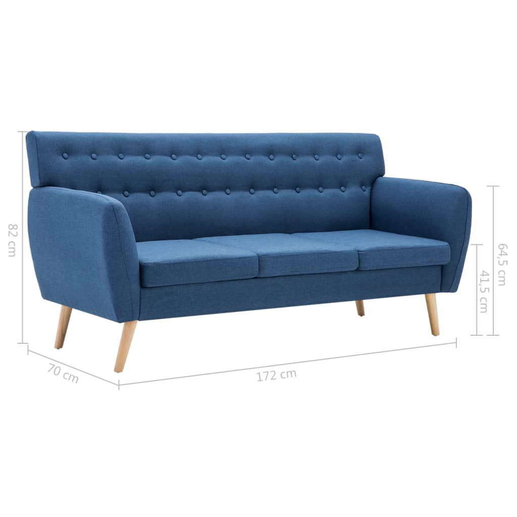 vidaXL Καναπές Τριθέσιος Μπλε 172x70x82 εκ. Υφασμάτινη Ταπετσαρία
