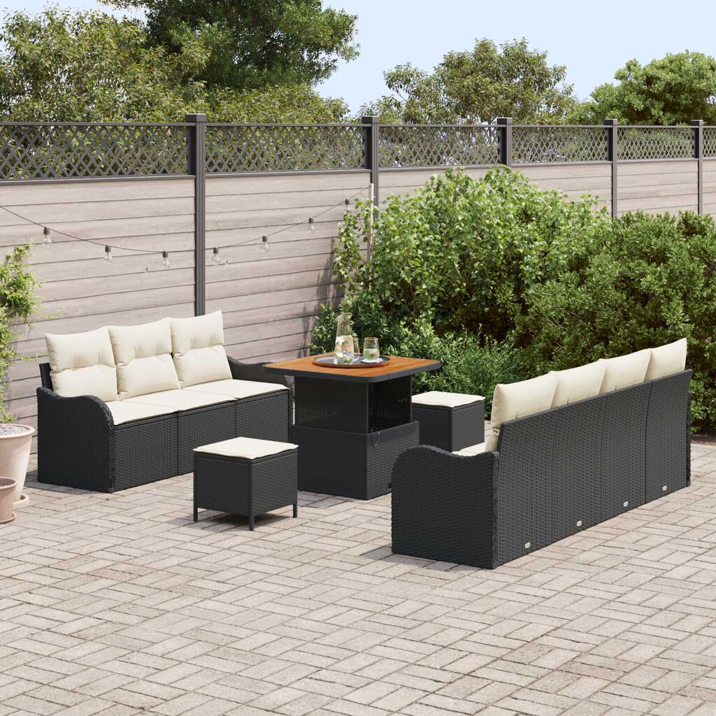 vidaXL Σετ Καναπέ Κήπου Ρυθμιζόμενο ύψος 10 pcs Μαύρο συνθετικό ρατάν
