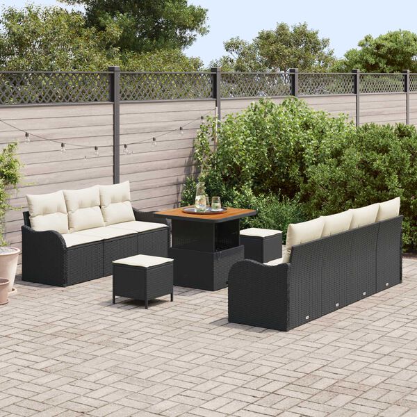 vidaXL Σετ Καναπέ Κήπου Ρυθμιζόμενο ύψος 10 pcs Μαύρο συνθετικό ρατάν