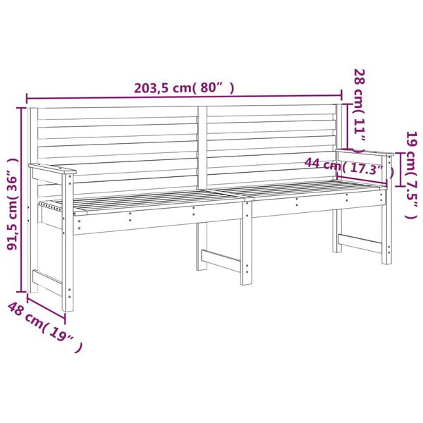vidaXL Παγκάκι Κήπου 203,5x48x91,5 εκ. από Μασίφ Ξύλο Πεύκου