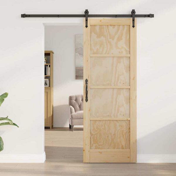 vidaXL Συρόμενη Πόρτα Φυσικό και μαύρο 73.5 x 198.5 εκ.