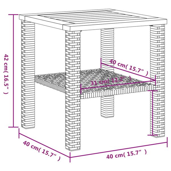 vidaXL Τραπέζι Κήπου Μαύρο 40x40x42 εκ. Συνθετικό Ρατάν & Ξύλο Ακακίας