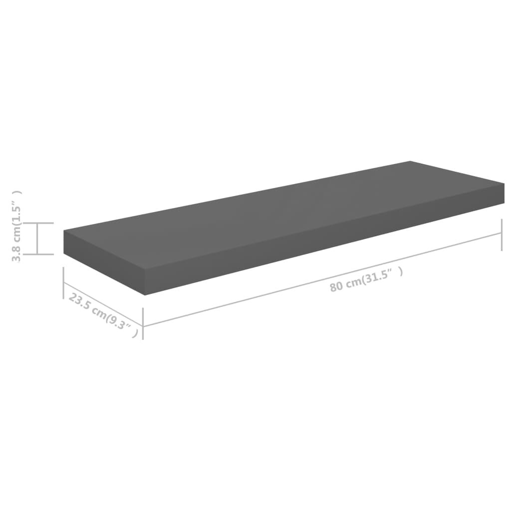 vidaXL Ράφια Τοίχου Γυαλιστερά Γκρι 4 Τεμάχια 80x23,5x3,8 εκ. MDF