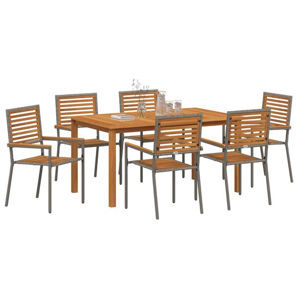 vidaXL Σέτ φαγητού για κήπο 7 pcs Γκρι Πολυ ράταν