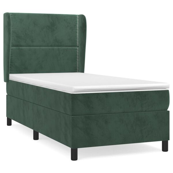 vidaXL Κρεβάτι Boxspring με Στρώμα Σκούρο Πράσινο 90x190 εκ. Βελούδινο