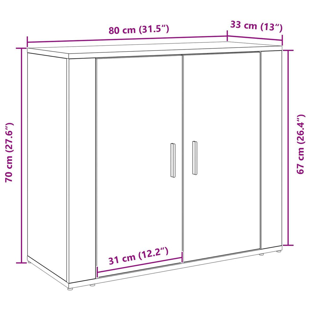 vidaXL Μπουφές Μαύρο Δρυς 80x33x70 εκ Κατασκευασμένο ξύλο