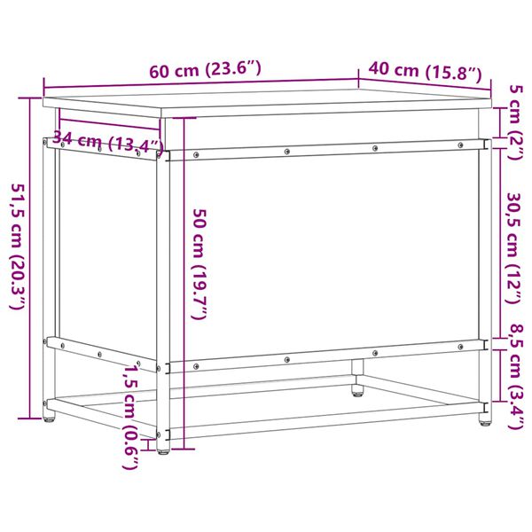 vidaXL Κουτί Αποθήκευσης με Sonoma Δρυς 60x40x51,5 εκ. Επεξ. Ξύλο