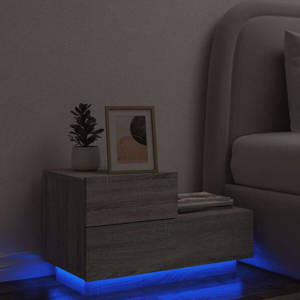 vidaXL Κομοδίνο με Φώτα LED Γκρι Sonoma 70 x 36 x 40,5 εκ.