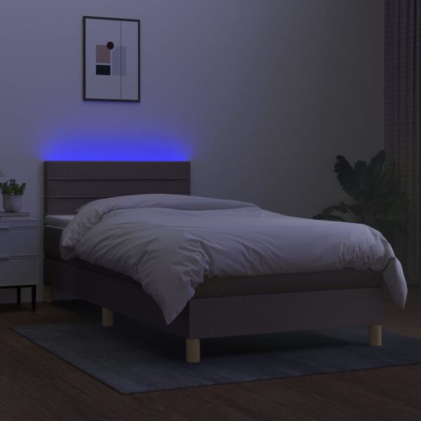 vidaXL &Kappa;&rho;&epsilon;&beta;ά&tau;&iota; Boxspring &mu;&epsilon; &Sigma;&tau;&rho;ώ&mu;&alpha; & LED Taupe 80x200 &epsilon;&kappa;. &Upsilon;&phi;&alpha;&sigma;&mu;ά&tau;&iota;&nu;&omicron;