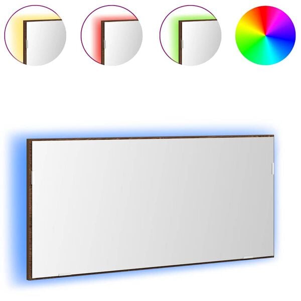 vidaXL Καθρέφτης με φώτα λωρίδας LED Επιτοίχιο Καφέ δρυς 80 x 37 εκ.