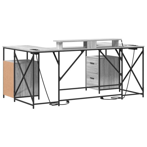 vidaXL Γραφείο Γκρι Sonoma 182 x 101 x 87.5 εκ. Επεξεργασμένο ξύλο