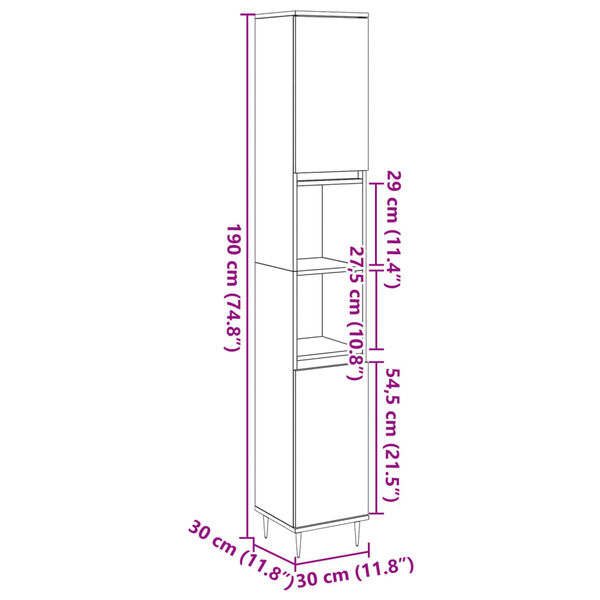 vidaXL Ντουλάπι μπάνιου Παλιό ξύλο 30x30x190 cm Κατασκευασμένο ξύλο