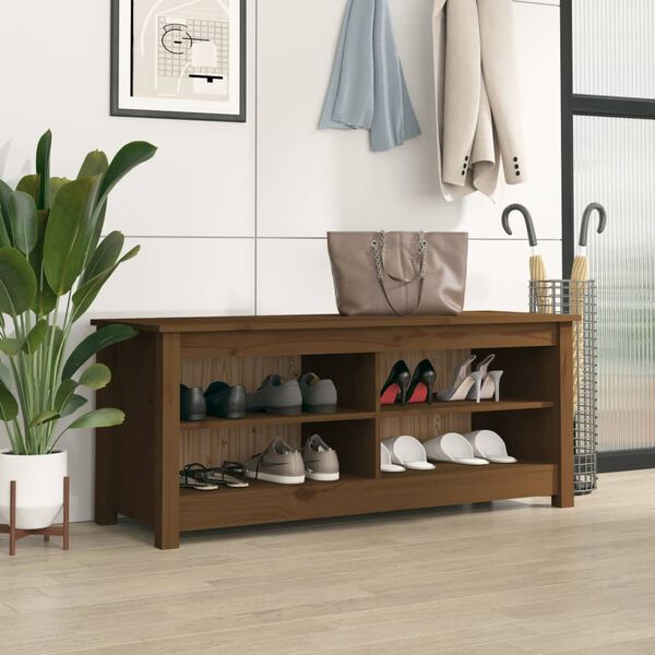 vidaXL Παπουτσοθήκη Μελί 110x38x45,5 εκ. από Μασίφ Ξύλο Πεύκου