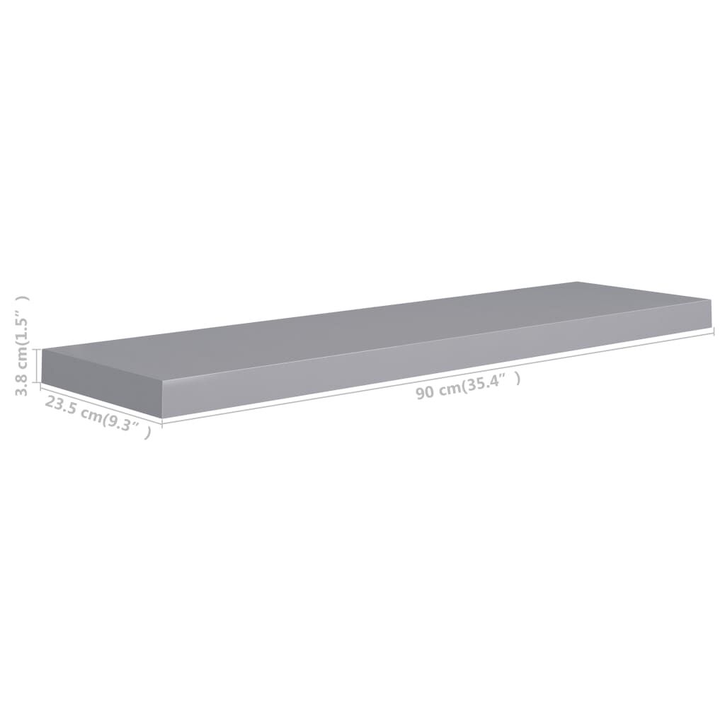 vidaXL Ράφια Τοίχου 2 τεμ. Γκρι 90x23,5x3,8 εκ. MDF
